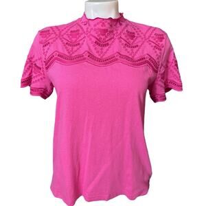 Maje Talenta Eyelet Cotton T-Shirt Pink Size Small